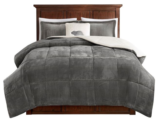 Olliix by Woolrich Alton Charcoal and Ivory King Plush to Sherpa Down Alternative Comforter Set-0