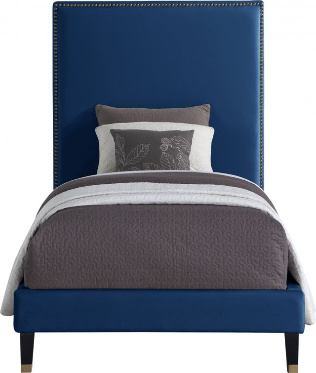 Meridian Furniture Harlie Navy Velvet Twin Bed-1