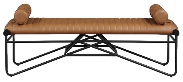Meridian Furniture Gatsby Cognac/Matte Black Vegan Leather Bench-1