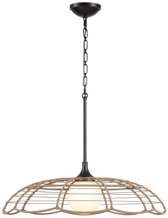 Uttermost® Lakeside Matte Black/Saddle Brown 1-Light Indoor-Outdoor Pendant-4