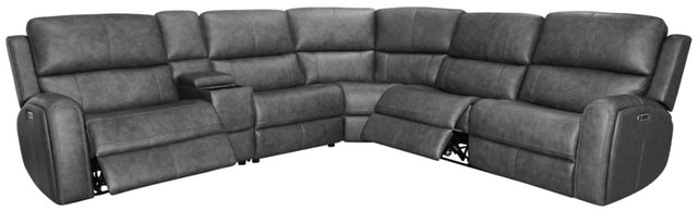 Flexsteel® Linden 6-Piece Charcoal Leather Curved Power Reclining Sectional with Power Headrests and Lumbar-1
