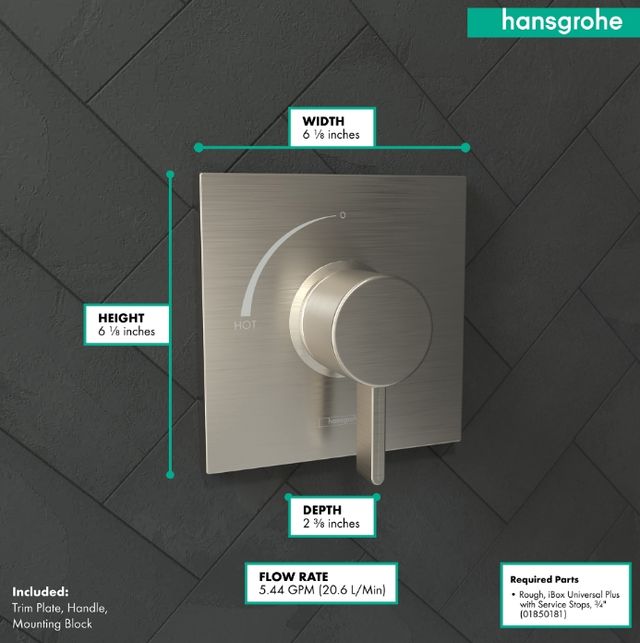 Hansgrohe Ecostat Square Brushed Nickel Pressure Balance Trim-2