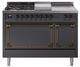 Ilve® Nostalgie II Noblesse 48'' Graphite Matte Pro Style Dual Fuel Range with Burnished Trim-0