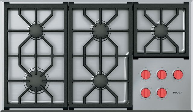Wolf® 36" Stainless Steel Professional Liquid Propane Cooktop-0