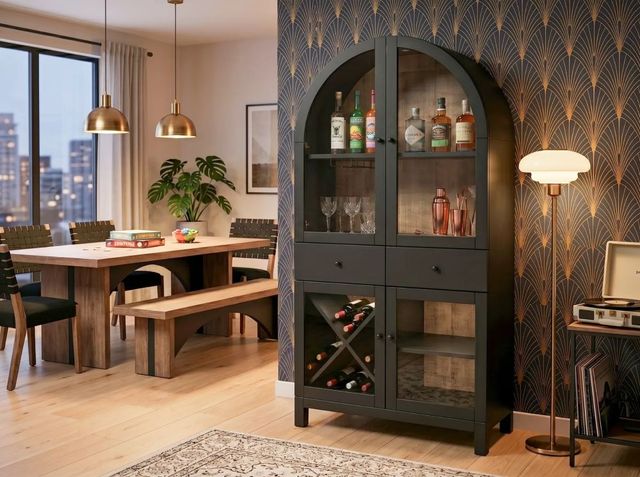 Sunny Designs™ Black Magic Arched Wine Bar Cabinet-1