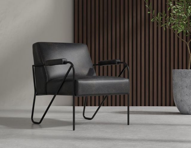 International Furniture Direct Lotus Black/Blacksmithing Matte Black Arm Chair-1