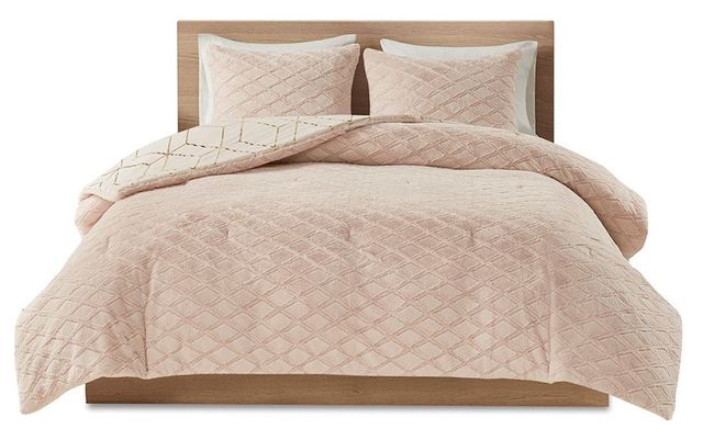 Olliix by Intelligent Design Ainsley Blush Full/Queen Metallic Print Reversible Comforter Set-1