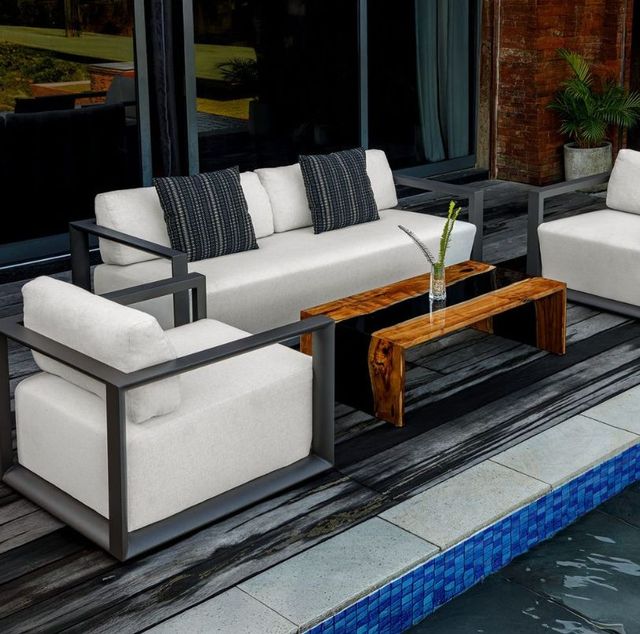 Uttermost® Remsen Java Black/Oyster White Fabric/Metal Outdoor Sofa-4