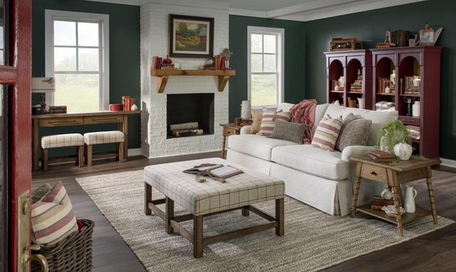 Legacy Classic Vintage Market Barnwood Oak Upholstered Ottoman Cocktail Table-2