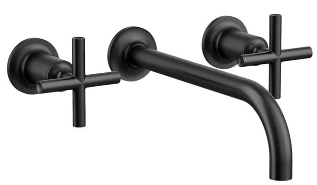 KOHLER® Purist® Matte Black 8" Wall-Mount Bathroom Sink Faucet Trim with Cross Handles-0