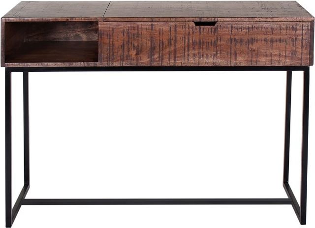 Porter International Designs Lakewood Brown Lift Top Console Table with Black Metal Frame-1