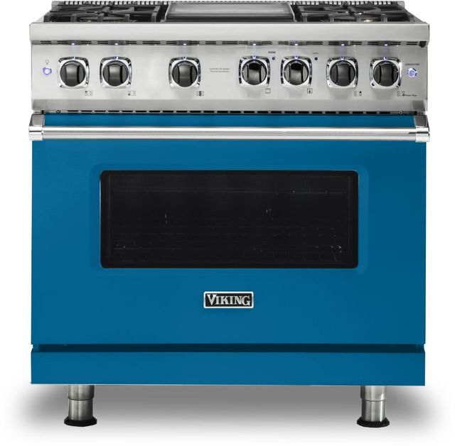 Viking® 5 Series 36" Alluvial Blue Pro Style Dual Fuel Natural Gas Range with 12" Griddle-0