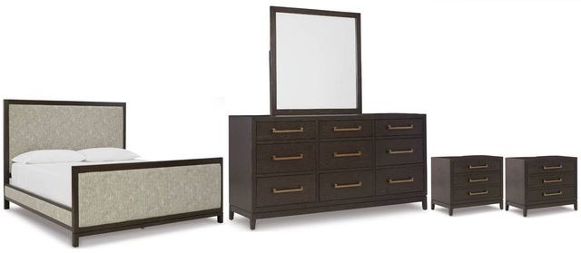 Signature Design by Ashley® Burkhaus 5-Piece Brown King Upholstered Bed Set-0