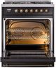 Ilve® Nostalgie II Noblesse 30'' Glossy Black Pro Style Dual Fuel Range with Burnished Trim-1