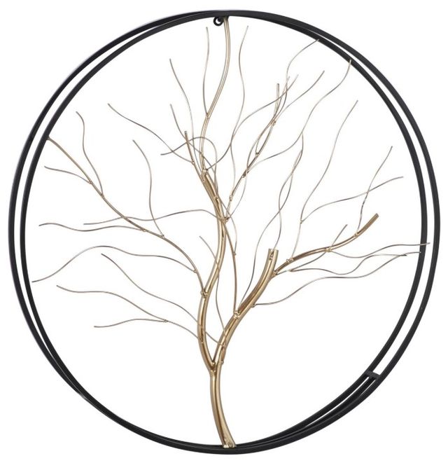 Deco Marche Gold Tree Home Wall Decor with Black Frame-0