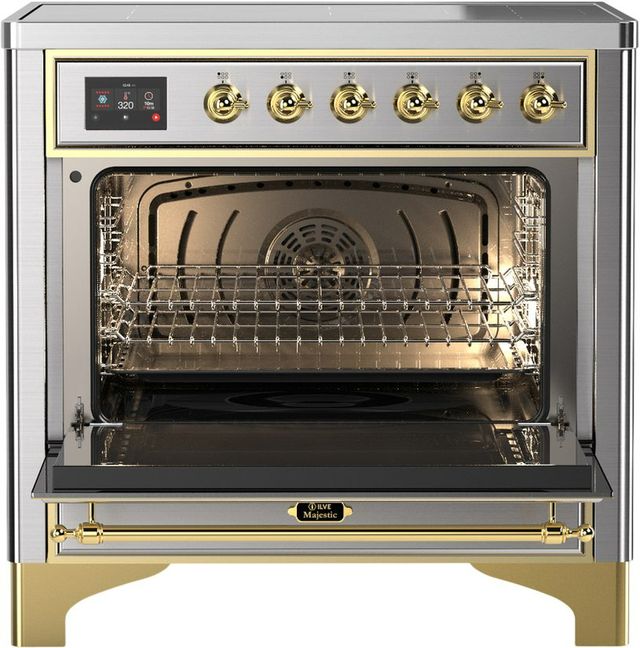 Ilve® Majestic III 36" Stainless Steel Pro Style Induction Range with Triple Glass Door and Brass Trim-1