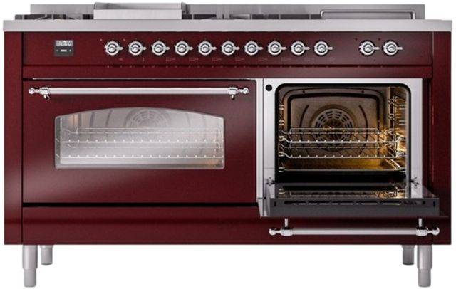 Ilve® Nostalgie II Series 60" Burgundy Pro Style Dual Fuel Range-3