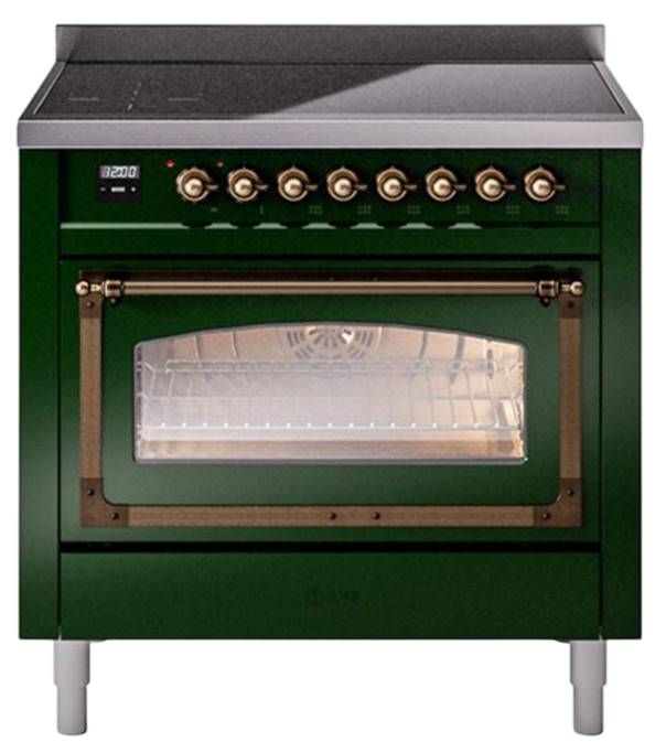 Ilve® Nostalgie II Noblesse 36'' Emerald Green Pro Style Induction Range with Burnished Trim-0