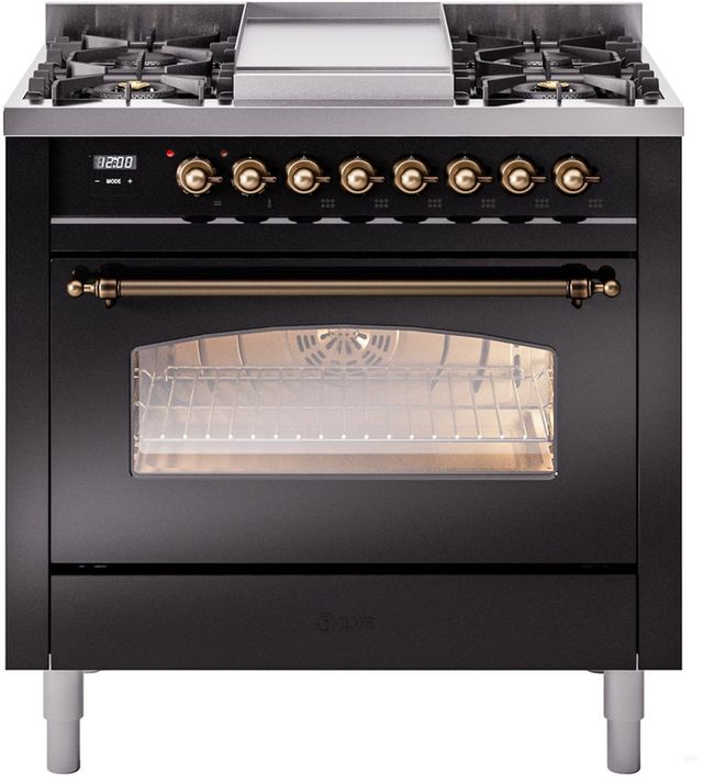 Ilve® Nostalgie II Series 36" Glossy Black Pro Style Dual Fuel Range-0