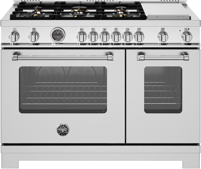 Bertazzoni Master Series 48" Fingerprint Resistant Stainless Steel Pro Style Gas Range-0