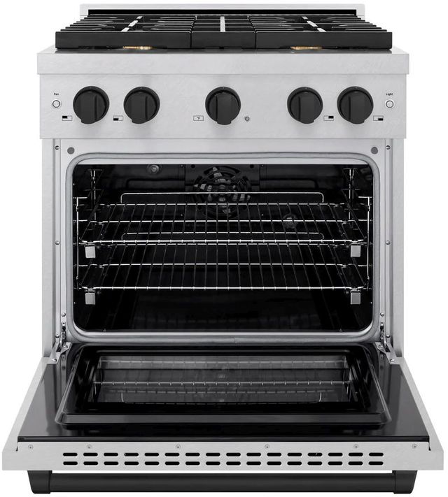 ZLINE Autograph Edition Paramount 30" Satin Stainless Steel Pro Style Dual Fuel Range with Matte Black Accents-1