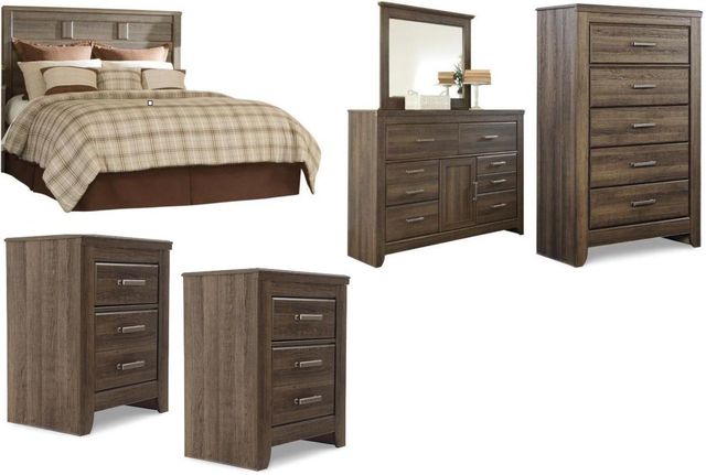 Signature Design by Ashley® Juararo 6-Piece Dark Brown King/California King Panel Headboard Bed Set-0