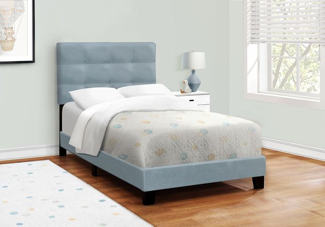 Monarch Specialties Inc. Steel Blue Twin Upholstered Panel Youth Bed-3