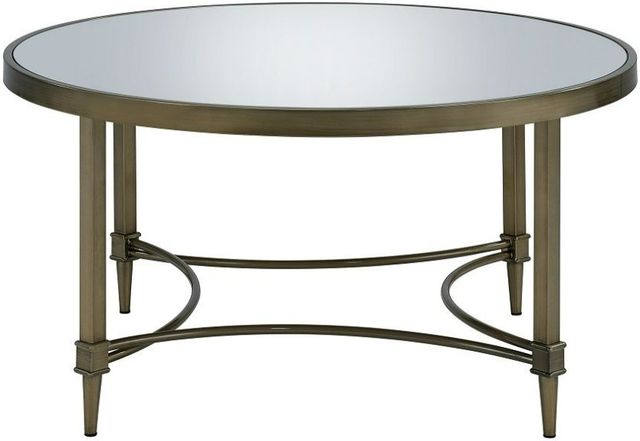 ACME Furniture Aditya Mirrored Coffee Table with Antique Brass Base-3