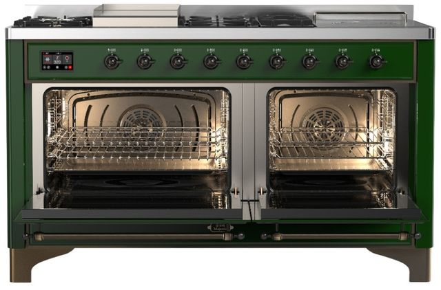 Ilve® Majestic III 60" Emerald Green Pro Style Dual Fuel Liquid Propane Range with Solid Door and Burnished Trim-1