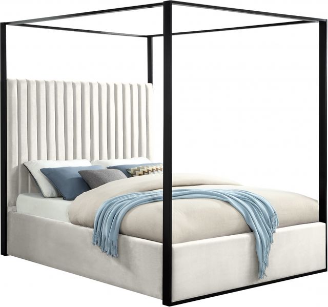 Meridian Furniture Jax Cream Queen Upholstered Canopy Bed-0