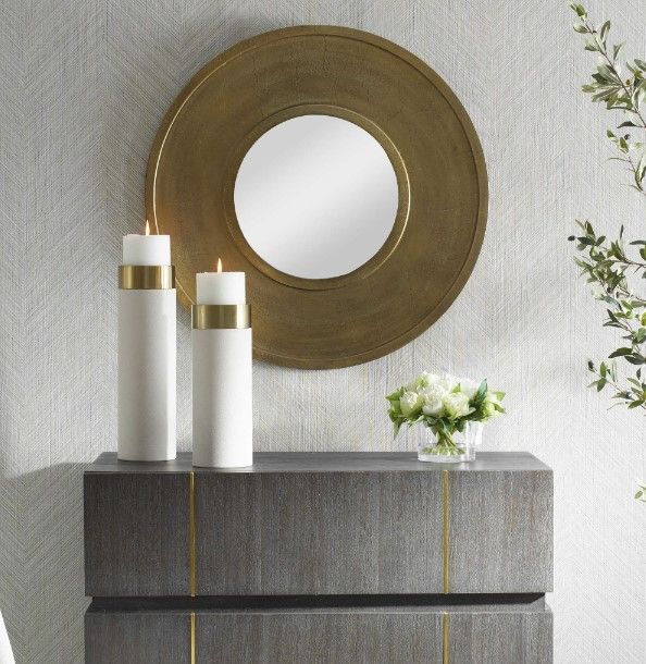 Uttermost® Axel Antique Brass Round Mirror-1