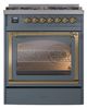 Ilve® Nostalgie II Noblesse 30" Blue Gray Pro Style Dual Fuel Range with Brass Trim-1