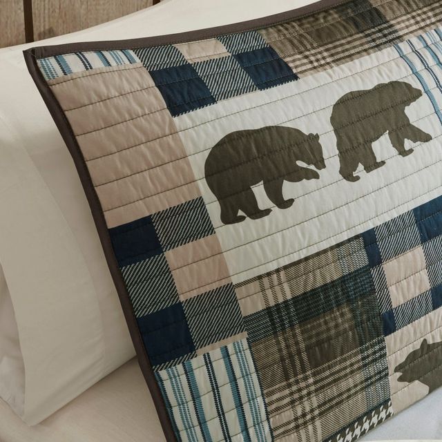 Olliix by Woolrich Twin Falls Brown/Blue Full/Queen Oversized 4 Piece Quilt Set-3