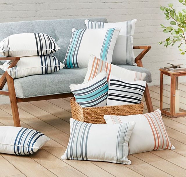 Olliix by Madison Park Newport Black 14x20" Printed Stripe 3M Scotchgard Outdoor Oblong Pillow-2