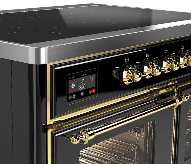 Ilve® Majestic III 40" Glossy Black Pro Style Induction Range with Triple Glass Door and Brass Trim-2