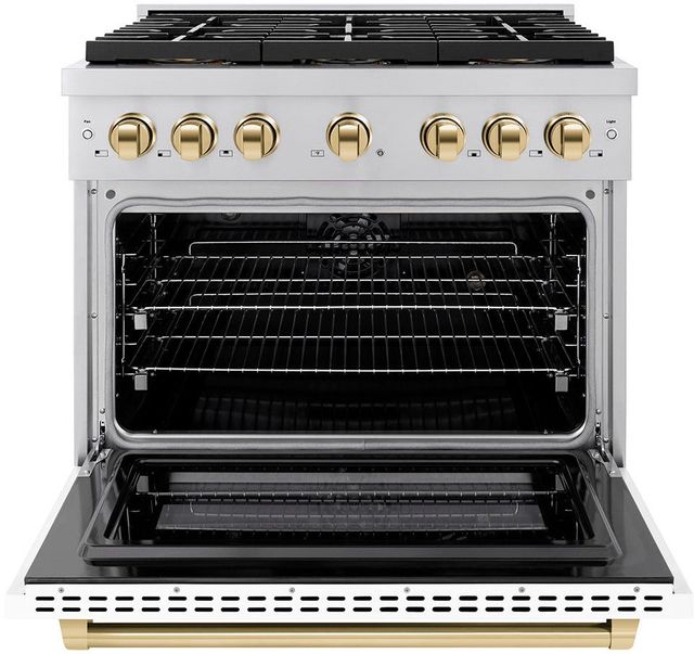 ZLINE Autograph Edition Paramount Series 36" Stainless Steel Pro Style Dual Fuel Range with White Matte Door and Polished Gold Accents-1