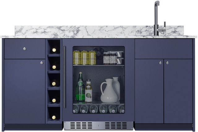 Summit® TurnKey Oasis 69" Midnight Navy Wet Bar with 4.6 Cu. Ft. Built-In Beverage Center and Stainless Steel Sink with Faucet-0