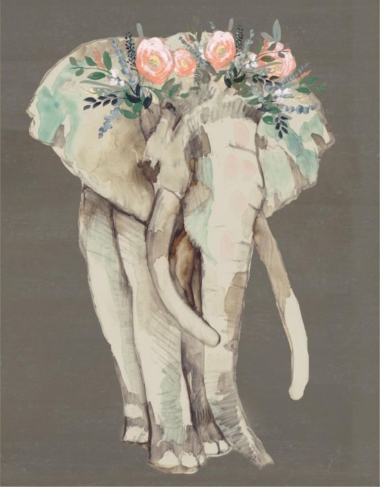 Classy Living Jennifer Goldberger Flower Crown Elephant I 22"W Wall Art-1