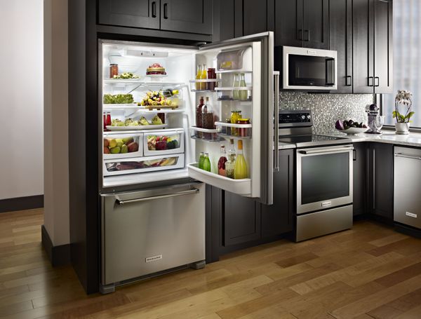 KitchenAid 33 in. 22.1 Cu. Ft. Stainless Steel Bottom Freezer Refrigerator