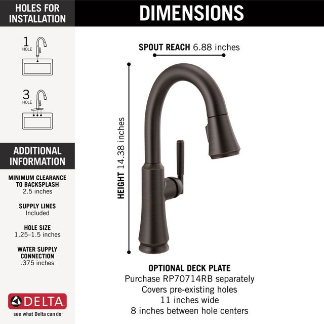 Delta Coranto® Venetian Bronze Single Handle Pull-Down Bar/Preparation Kitchen Faucet-2