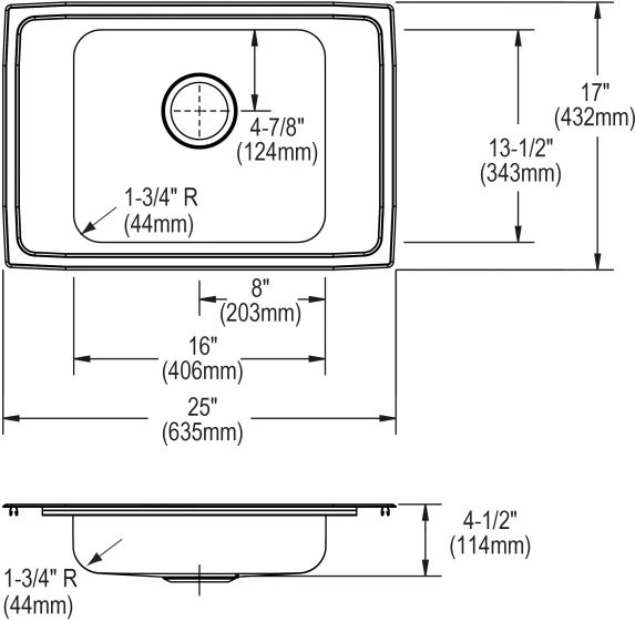 Elkay Lustertone® Classic Lustrous Satin Stainless Steel 25" x 17" x 5" 2-Hole Single Bowl Drop-in Classroom ADA Sink with Quick-Clip-1