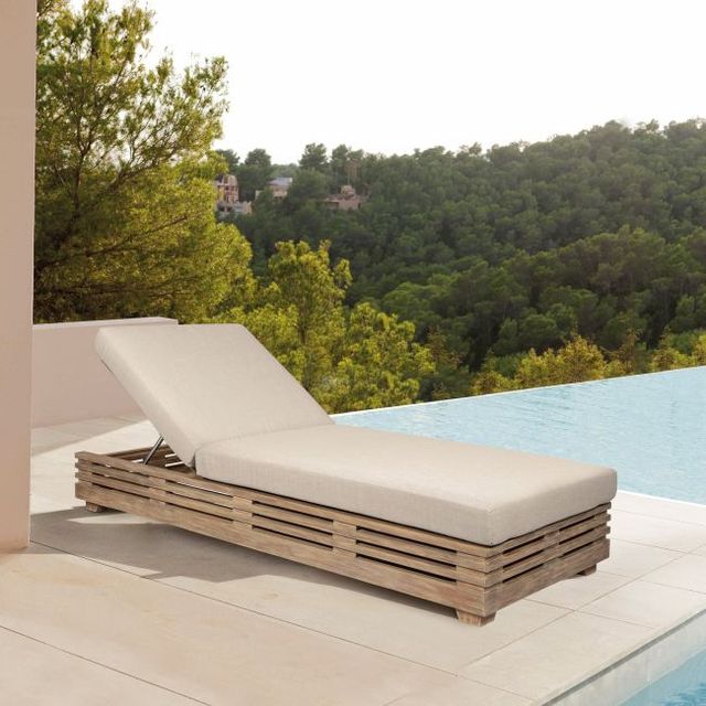 Armen Living Vivid Brown/Taupe Olefin/Wood Outdoor Chaise Lounge-1