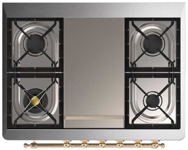 Ilve® Majestic III 36" Antique White Pro Style Dual Fuel Natural Gas Range with Solid Door and Brass Trim-3