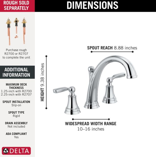 Delta Woodhurst® Chrome Roman Tub Trim-3