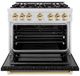 ZLINE Autograph Edition 36" Satin Stainless Steel Pro Style Dual Fuel Range with Black Matte Door and Polished Gold Accents-2