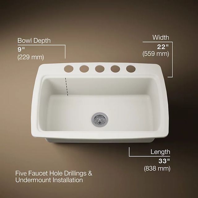 KOHLER® Cape Dory® Biscuit 33" Undermount Single-Bowl Kitchen Sink-2
