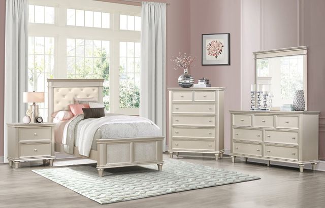 Homelegance® Celandine Off-White/Silver Twin Upholstered Bed-1