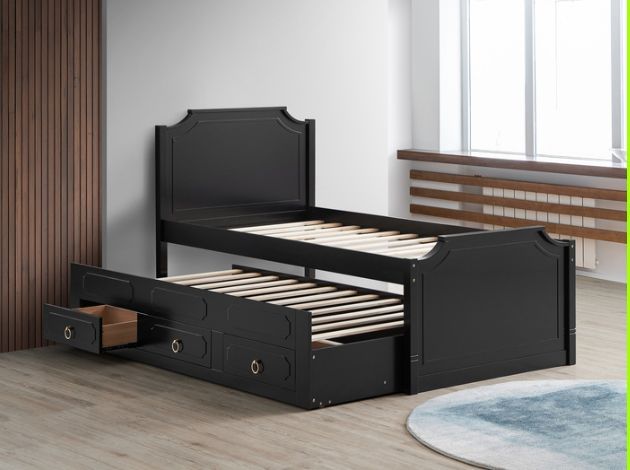 Milton Greens Stars Black Twin Scalloped Top Wooden Platform Bed with Trundle-3