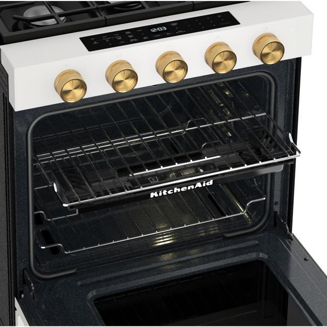 KitchenAid® 30” Porcelain White Slide-In Gas Range with Convection Cooking Modes and 2-in-1 Burner-2