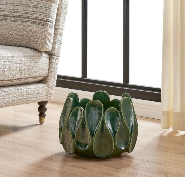 Uttermost® Petal Pinch Deep Green Glaze Indoor-Outdoor Ceramic Bowl-2